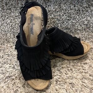 Minnetonka Black Fringe Sandals for Women